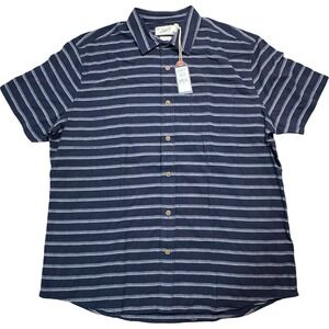 Grayers Clothiers Mens‎ XL Navy Cream Horizontal Stripe Oxford Slub Shirt NWT